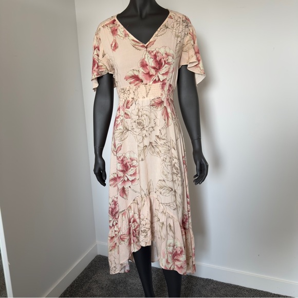 Abel The Label Blush Floral Ruffle Midi Dress Size Small - Picture 1 of 6